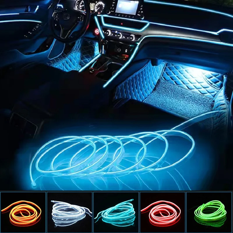 Bande LED d'éclairage intérieur de voiture, lampe d'escales automobiles,  décoration de guirxiété, câble métallique, ligne de tube, néon flexible,  clé USB - AliExpress