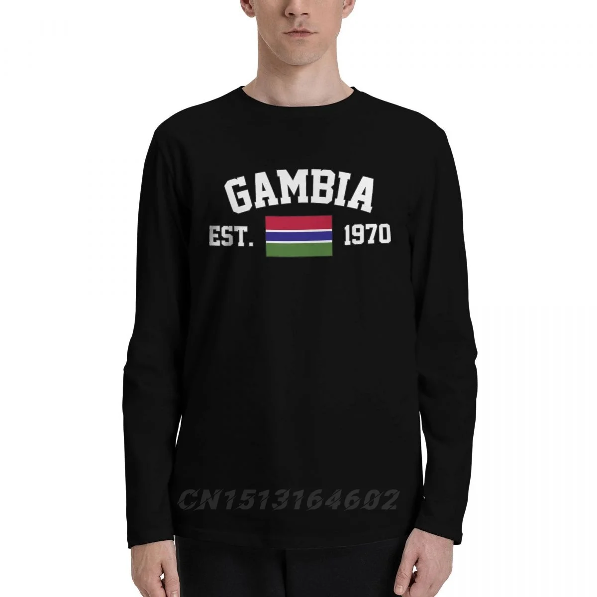 

100% Cotton Gambia Flag With EST. Year Long Sleeve Autumn T shirts Men Women Unisex Clothing LS T-Shirt Tops Tees