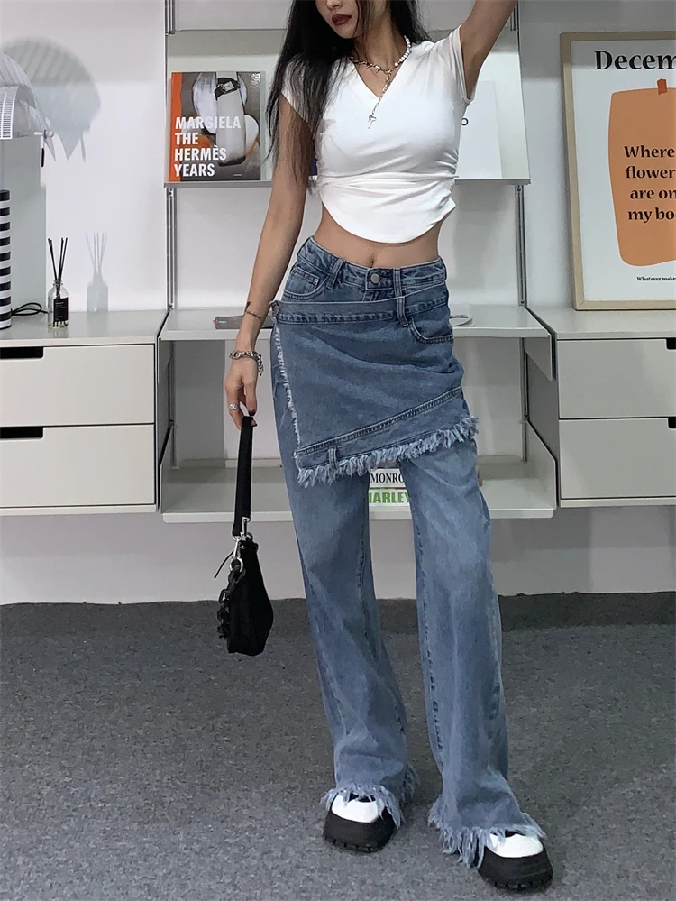 REDDACHiC Wrap Around Raw Edge Y2k Baggy Jeans Women Frayed