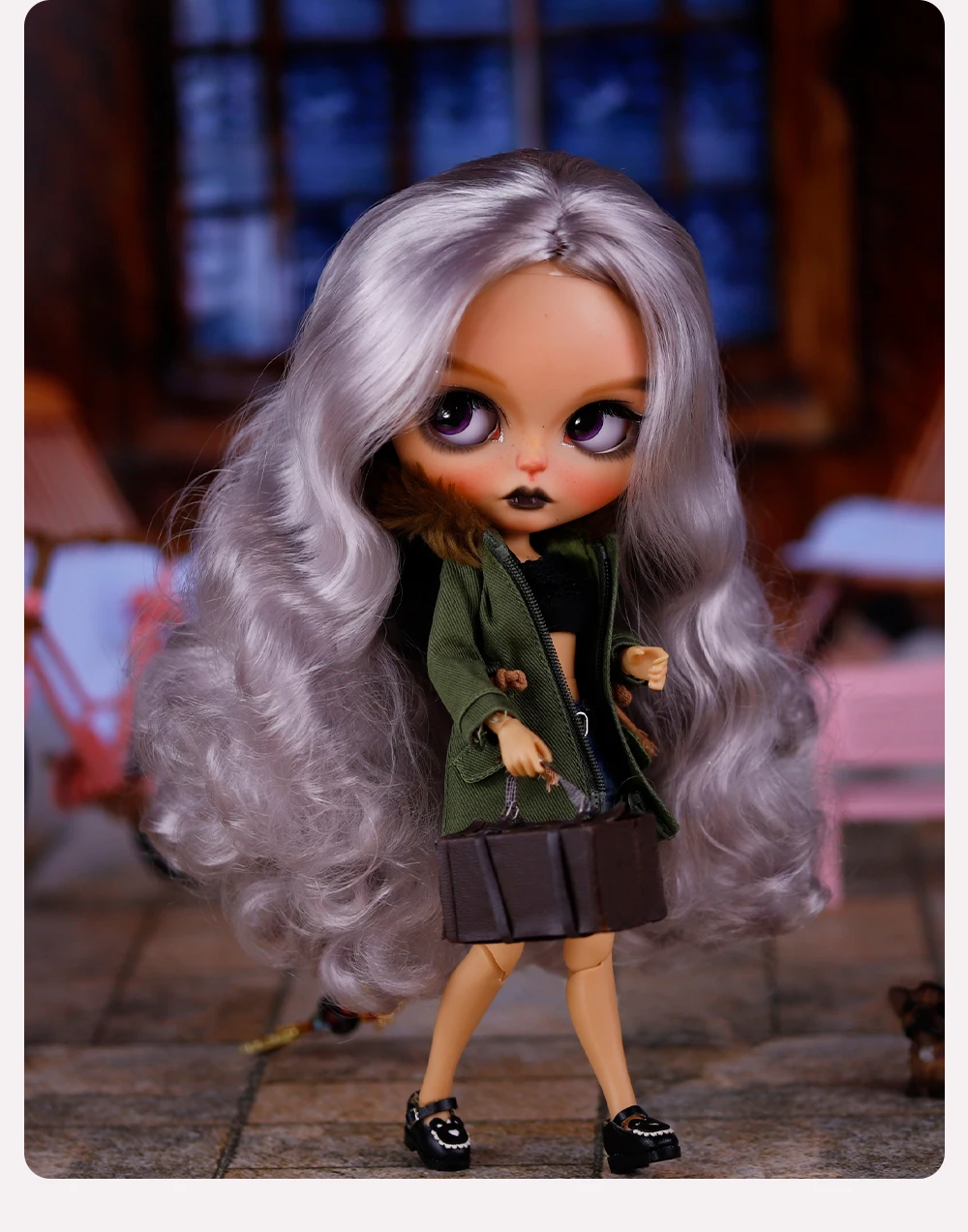 Madonna - Premium Custom Neo Blythe Doll with Purple Hair, Tan Skin & Matte Cute Face 11