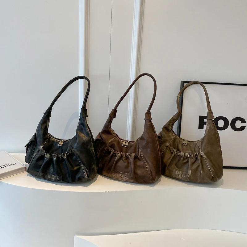 LEFTSIDE Retro Leather Shoulder Bags for Women 2023 Winter Vintage Underarm Bag Handbags and Purses Latest Fashion Hand Bag 4