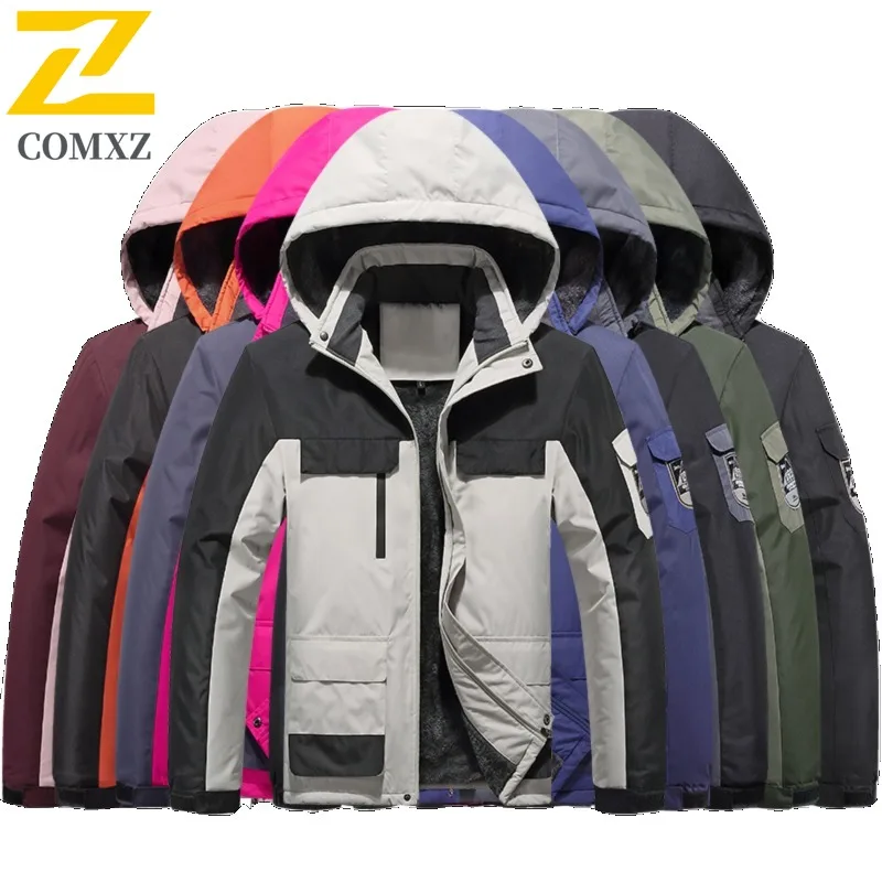 COMXZ Brand Hooded Men Jacket Fashion Hiking Travel Cold Resistant Coat Outdoor Multi Functional Windproof Winter Zipper Coats
