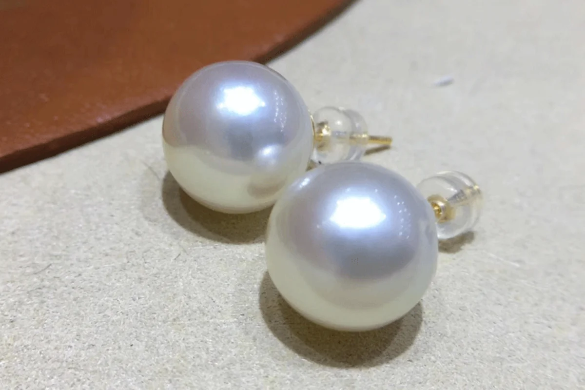 

925 Sterling Silver Women 11-12mm Pearl Stud Earrings Fashion Wedding Anniversary Jewelry Gifts for Girls Round Pearl