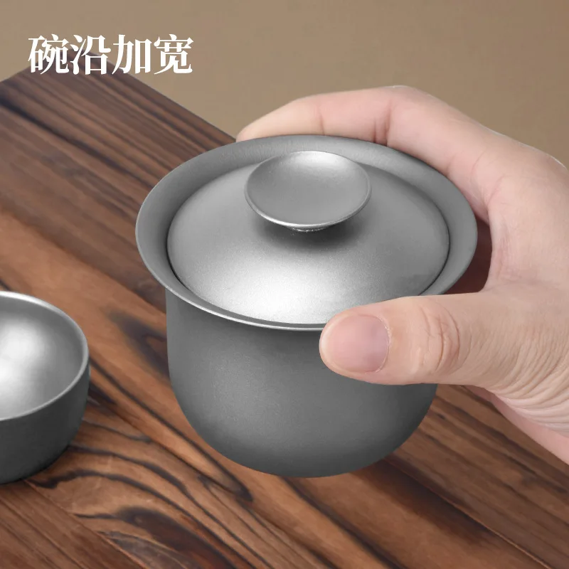 130ml Pure Titanium Gaiwan,Double-layer Insulating And Anti-hot Kung Fu Tea Set,Portable Home Outdoor Camping Small Tea Bowl