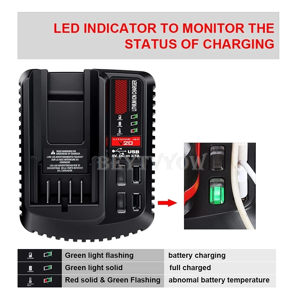 Fast Battery Charger Compatible with Craftsman 20V Battery With Dual USB Port Ch