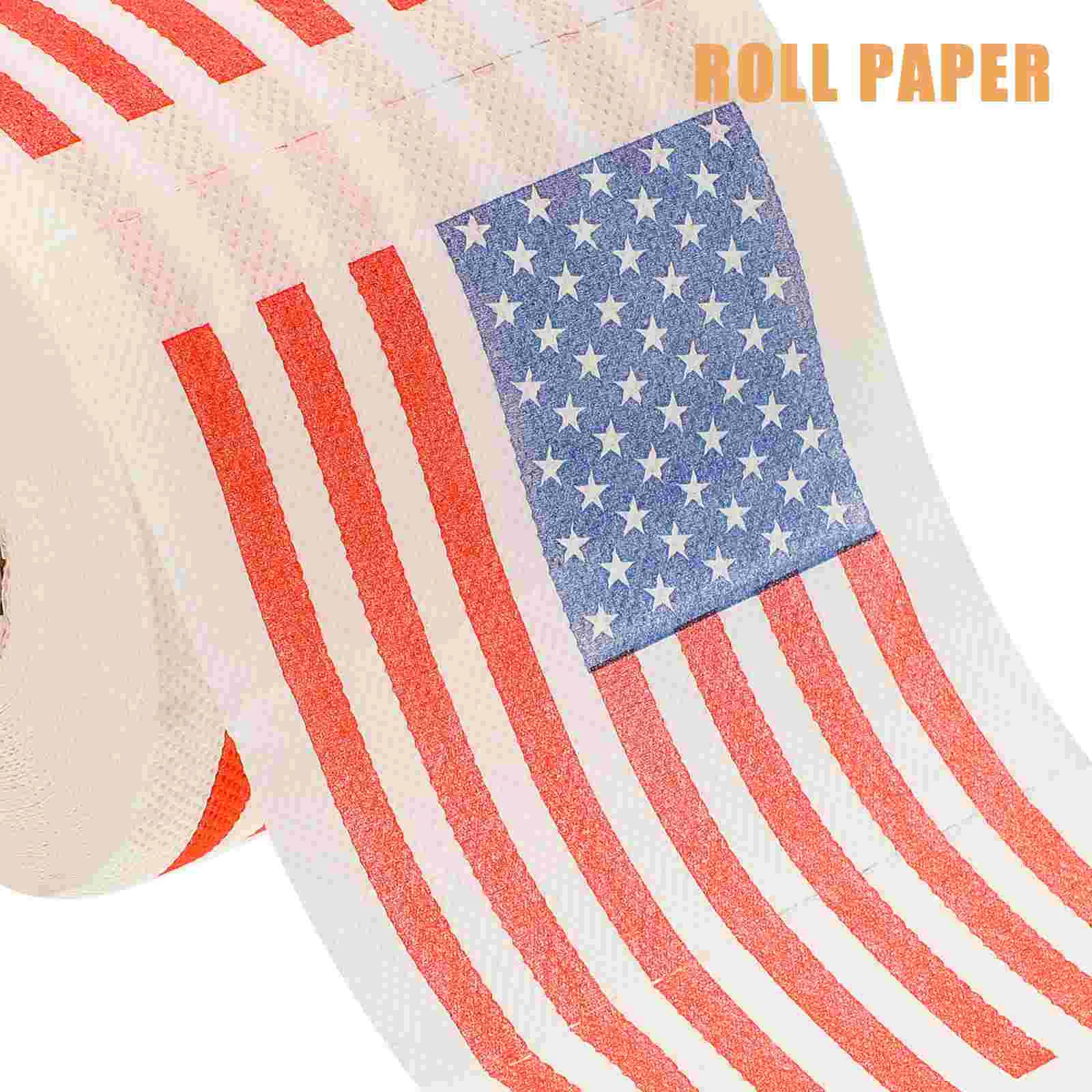 2Pcs American Flag Printed Toilet Paper Premium Wood Pulp Safe Material Bathroom Tissue Roll Napkin Paper Soft Smooth Lines