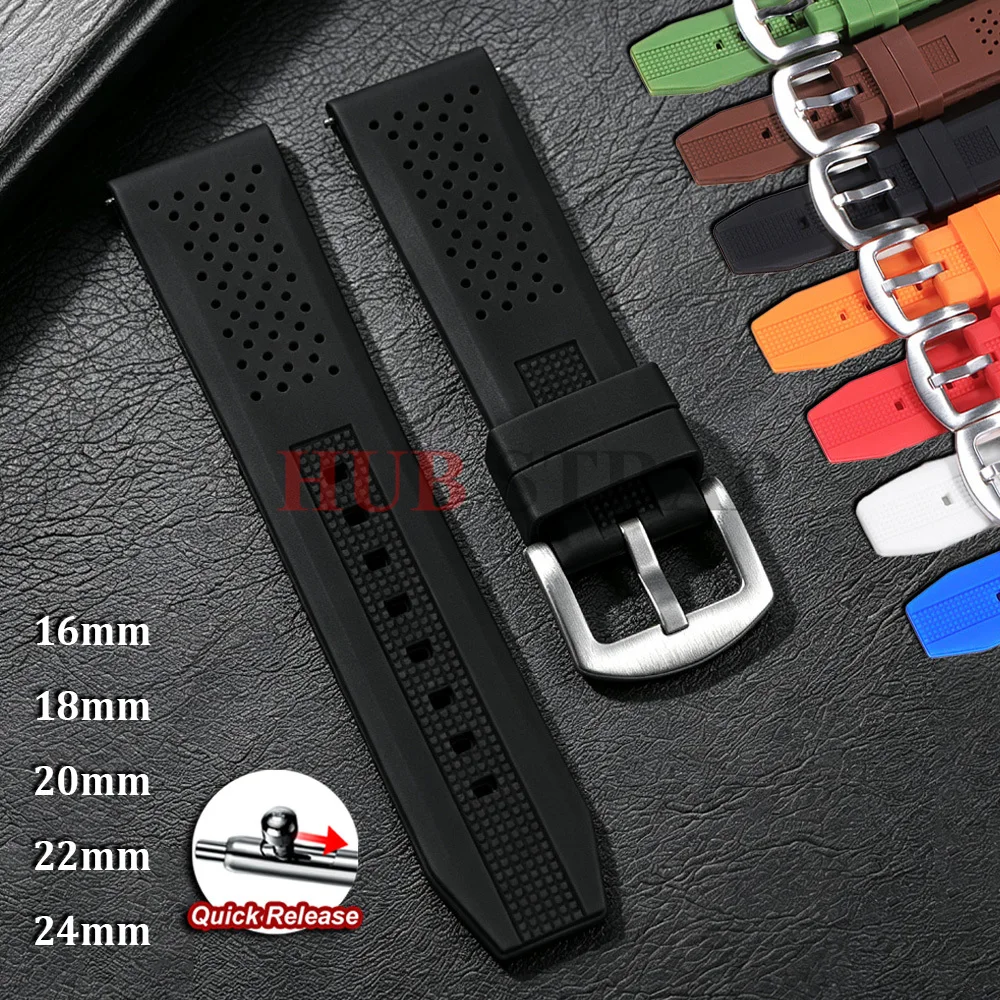 Breathable Silicone Quick Release Watch Strap - Universal Fit, Soft Rubber Wristband