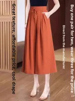 Summer Thin Seven-Five Pants Women's Slim Wide Leg Pants Drapey Large Size Skirts Middle-Aged And ly Casual Skirt Pants