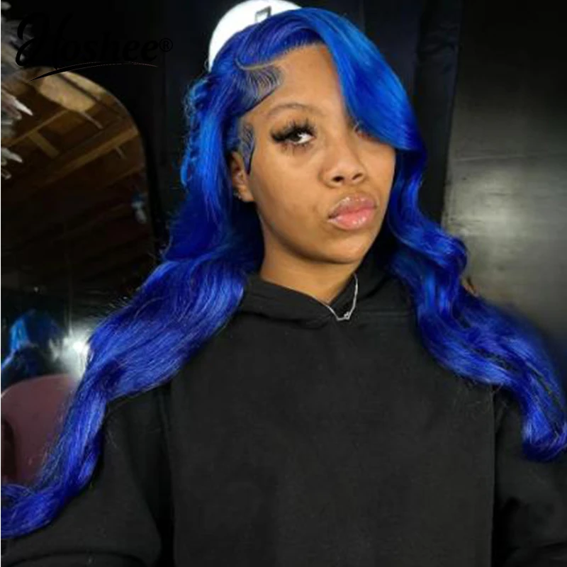 Straight Body Wave Navy Blue Colored Brazilian Human Hair Wig 13X4 HD Transparent Closure Lace Front Wig Frontal Wigs For Woman