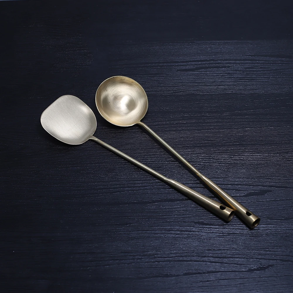 Mater Star High Quality Copper Chino For Wok Cooking Tools Shovel Spoon Anti-scalding Beech Handle Kitchen Cookware Utensils