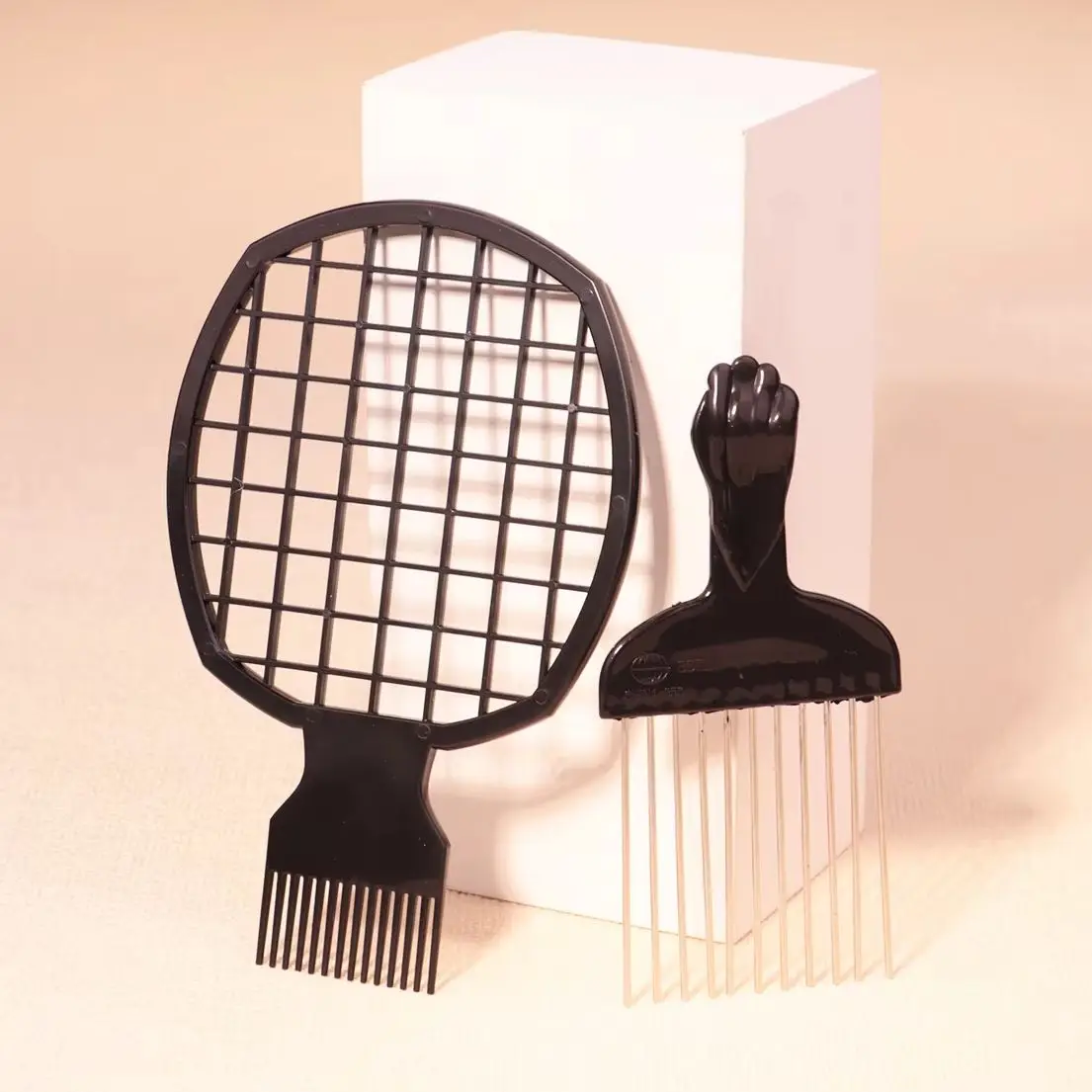 Afrikanisches Lockenkamm-Set mit Stahlnadelkamm und afrikanischem Lockenkamm, Salon-Styling-Werkzeug, speziell für Echthaarperücken