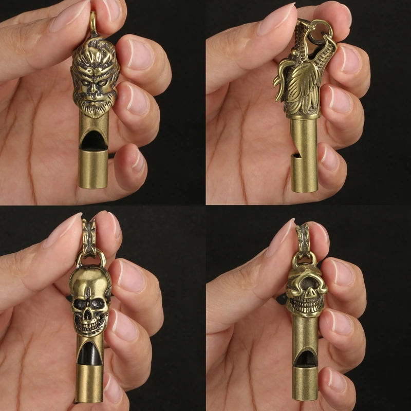 Multifunctional Pure Brass Outdoor Skull Whistle Aluminum Emergency Survival Whistle Keychain For Camping Hiking Outdoor Tools whistle keychain survival whistle sport whistle sports whistle metal whistle