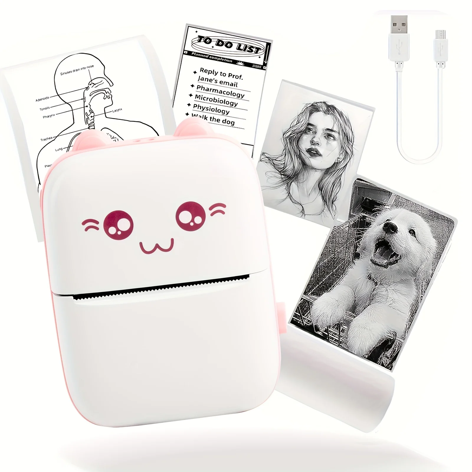 Wireless Mini Photo Thermal Printer, with Mobile App, USB Charging, Suitable for Thermal Paper, Suitable for Photos and Notes