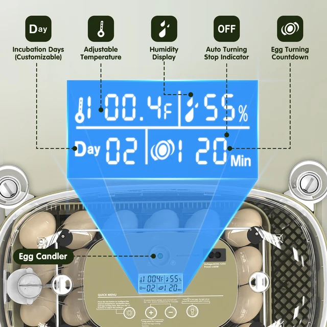 24 Egg Incubator with Automatic Turning, Temperature and Humidity Control, LED Egg Candler, and Auto Water Addition, for Hatchin