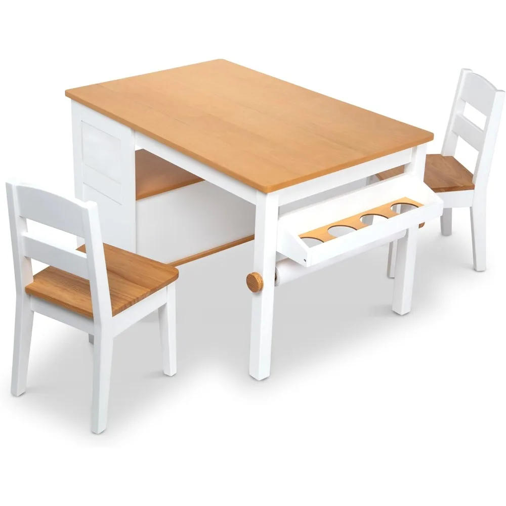 Wooden Art Table & Chairs Set-White-Kids Craft Table And Chairs, Children's Furniture