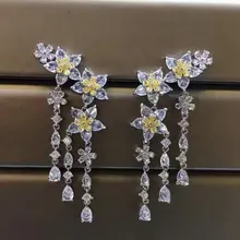  Bilincolor Cubic Zircon Small Blue Flower Fahion Tassel Earring for Women 
