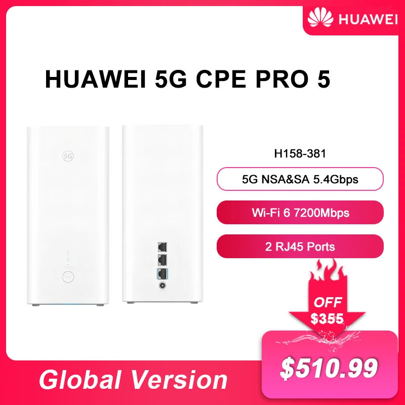 화웨이 5G CPE PRO 5 라우터, 듀얼 밴드 네트워크 신호 증폭기 H158-381 – 와이파이, RJ45, RJ11 SIM 카드 슬롯 – 6 7200Mbps 속도, 정품.