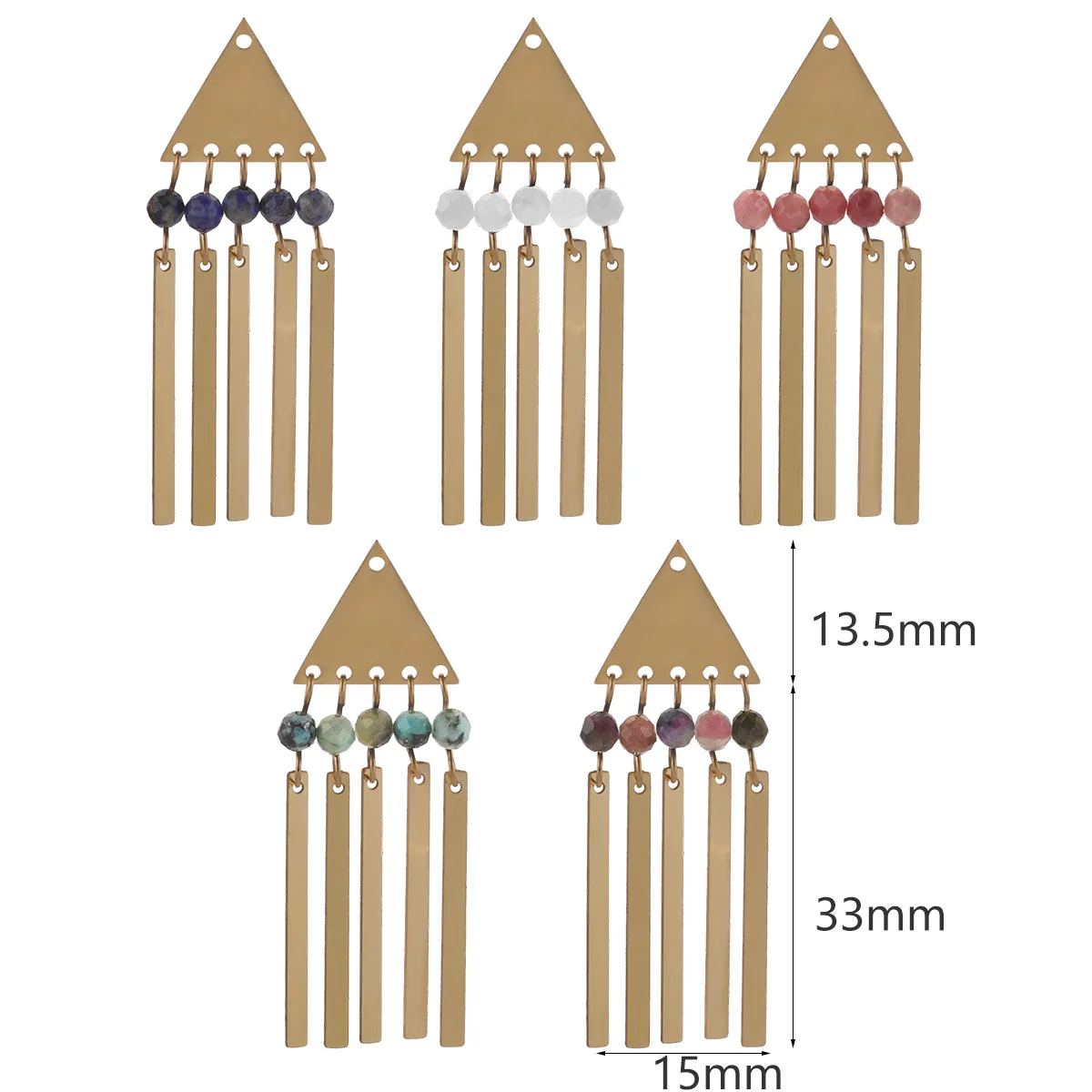 Stainless Steel Bohemian Style Triangle Natural Stone Long Pendant DIY Necklace Earrings Jewelry 4