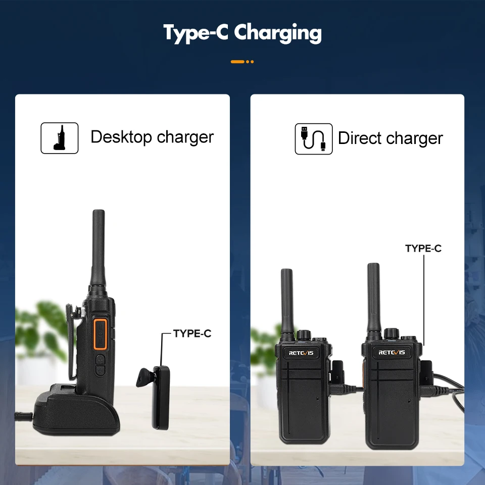 Retevis RB666 Walkie Talkies 3 Pack - PMR446, 1000mAh Fast Charge, USB-C, VOX, Flashlight - For Family, Work, Outdoor