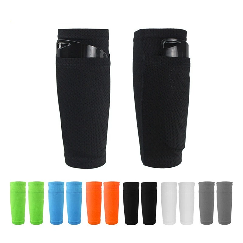 1 Pair Soccer Protective Socks Shin Pads Supporting Shin Guard Stretchable Wear Resistance with Pocket soccer shin guards shin guard pads kickboxing shin guards