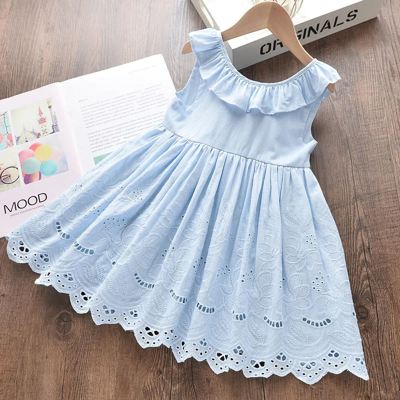 2-6 Years Summer Girls Dress Big Bow Flower Lace Lapel Princess Dress For Girl Children Birthday Present Clothes