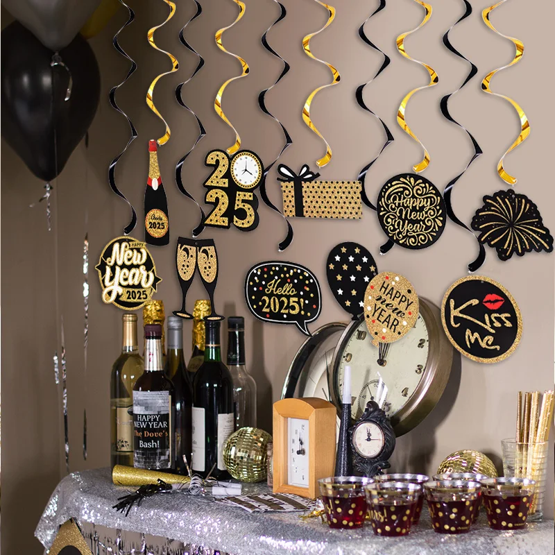 New Year Eve Party Decoration Spiral Hanging Banner Christmas Party Supplies Photo Booth Props Gift 1Set christmas decorations party decorations