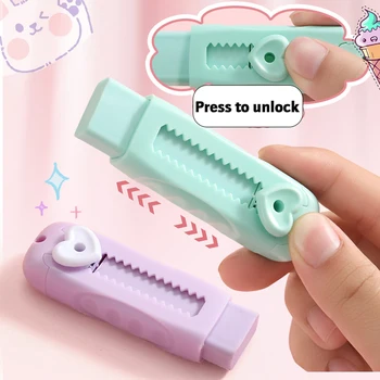 Adorabile gomma a forma di cuore color macaron, materiale ABS durevole, design pull-push, adatta per ufficio e scuola