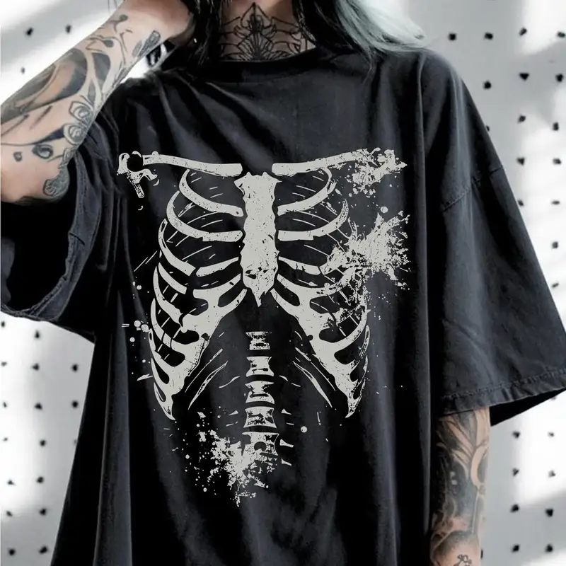 Dark Style Skull Print Large T-shirt Men's T-shirt Summer New Item Suitable for Both Men and Women Casual T-shirt - Image 6