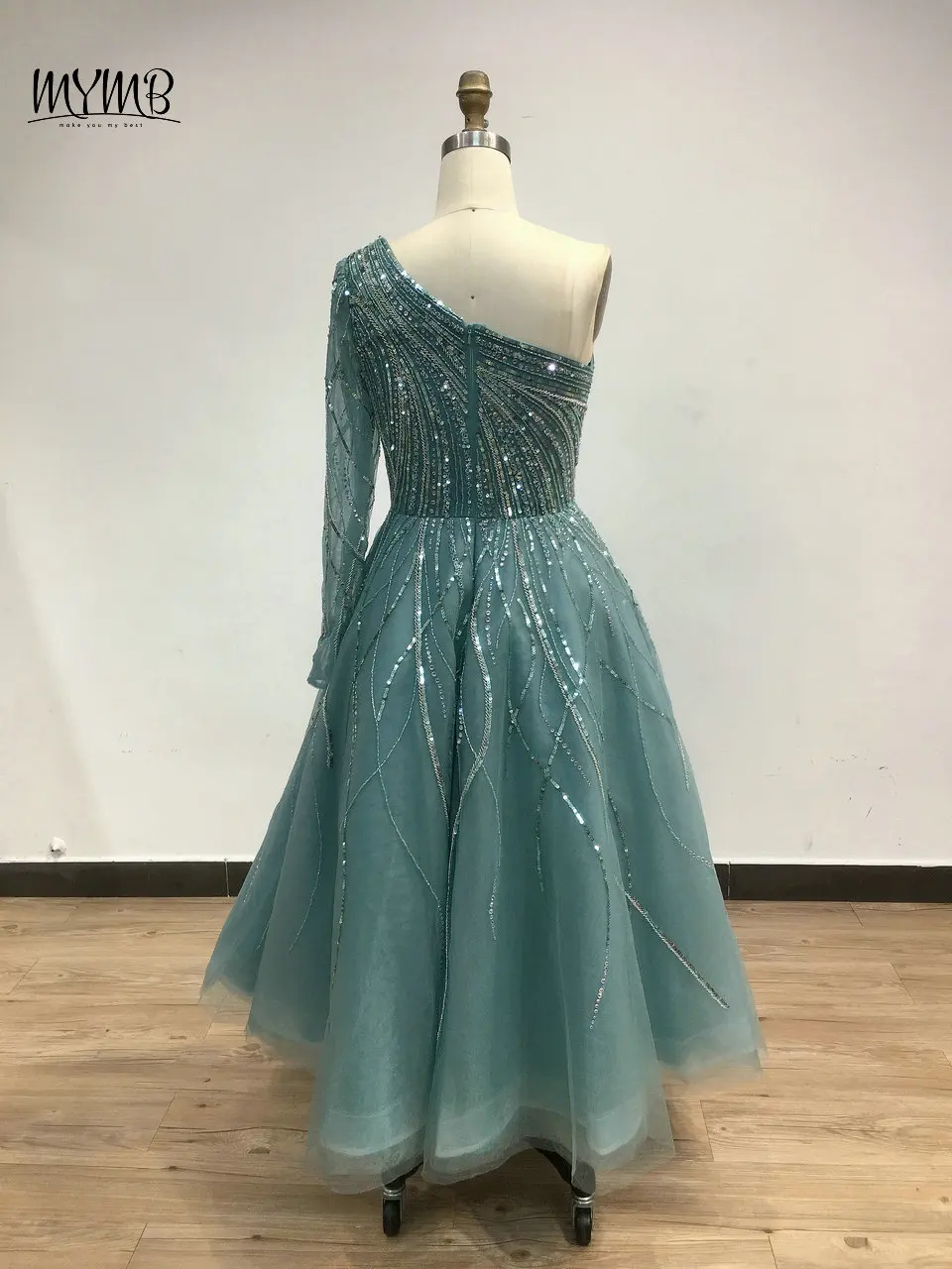 MYMB Atemberaubendes, schulterfreies, bauschiges A-Linien-Abendkleid für Hochzeit, Grün, Dubai, langärmelig, Mädchen-Quinceanera-Kleider DJD0512 – Detail 8