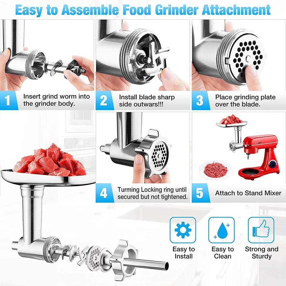 Metal Food Grinder Attachment for PHISINIC & KitchenAid Stand Mixer