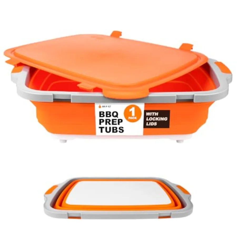 Collapible BBQ Prep Tub - For eal Prep arinating Food torage - Include Cutting Board and Locking Lid - 1
