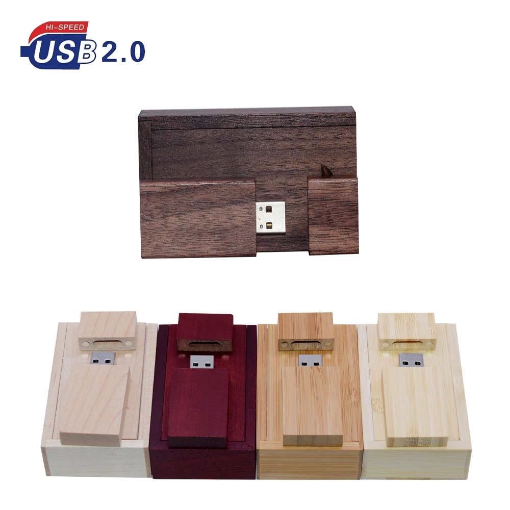 나무 USB + 박스 플래시 드라이브 플래시 디스크 Pendrive 4GB 8GB 16GB 32GB 64GB 128GB 메모리 스틱 사진 선물