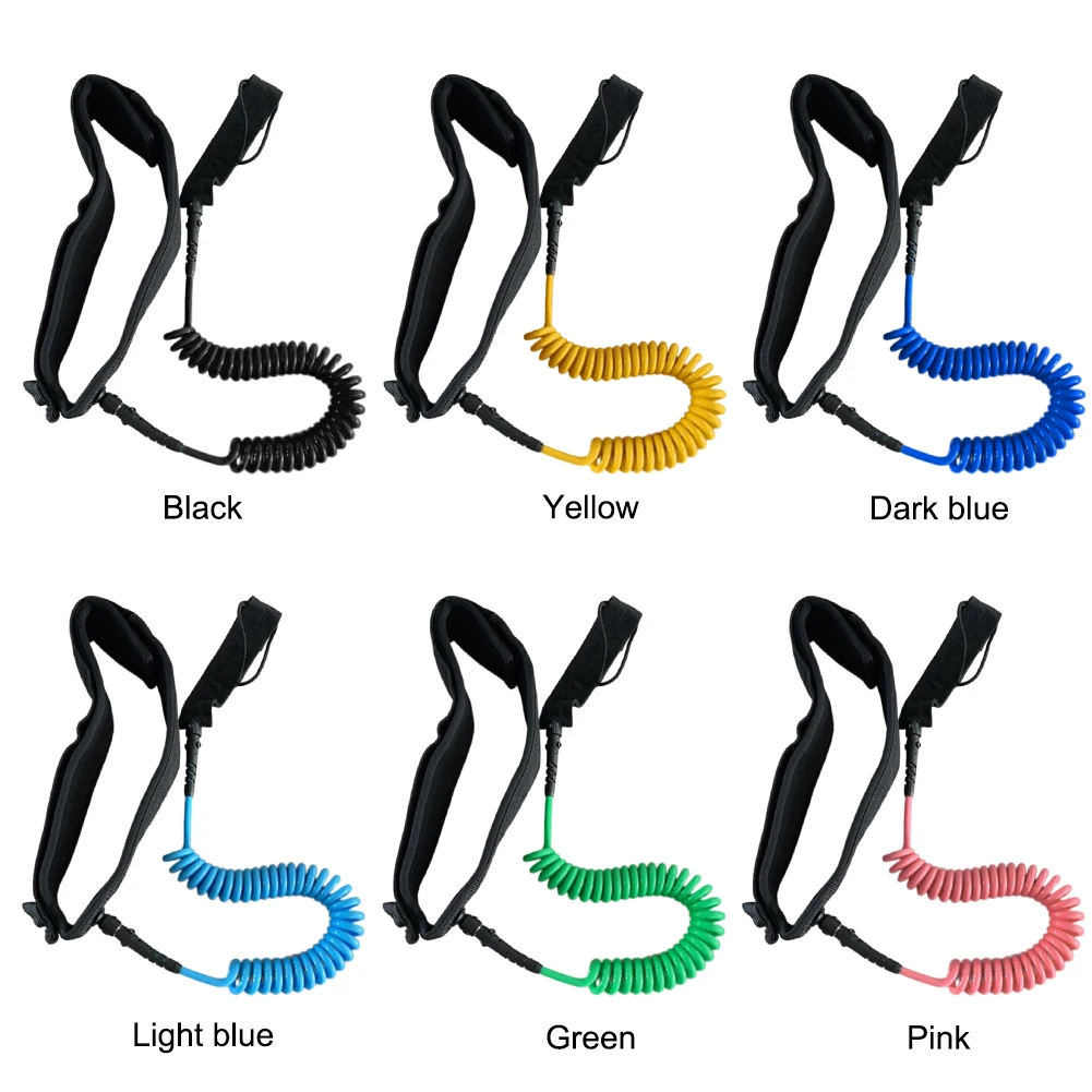 Surf Safety Waist Rope Coiled Leash Maximum Tensile Length Up To 10 Feet Adjustable Coiled Surfing Leash for Stand Paddle Boards