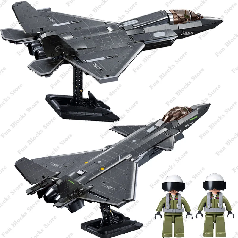 

2023 Military Modern Plane WW2 J-20 J-35 Stealth Fighter Building Blocks World War 2 Air Force Aircraft Bricks Model Kit Toys