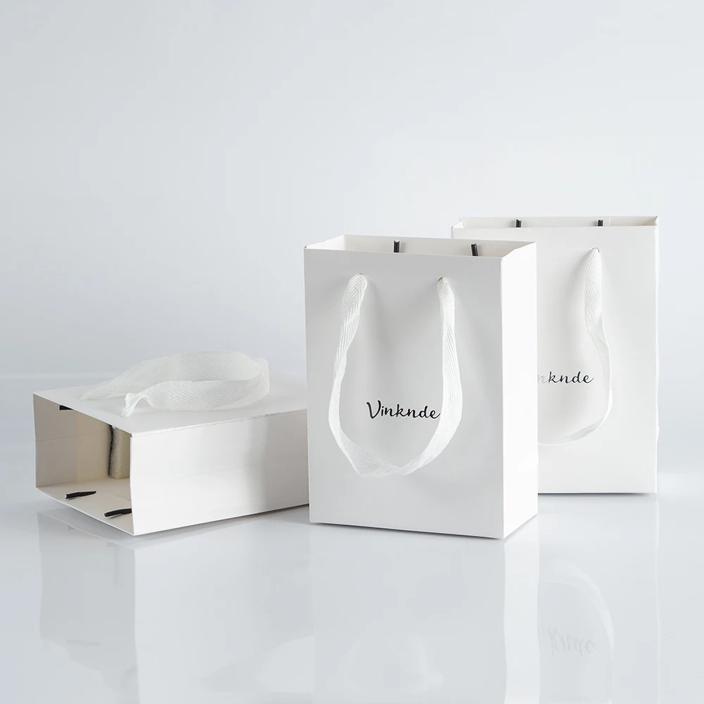 100pcs Bulk White Black Paper Tote Bags Custom Logo 12x6x16cm Shopping  Retail Business Birthday Wedding Party Bag with Handles