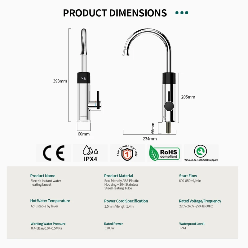 Briwellna صنبور الماء الساخن الفوري 220 فولت صنبور...