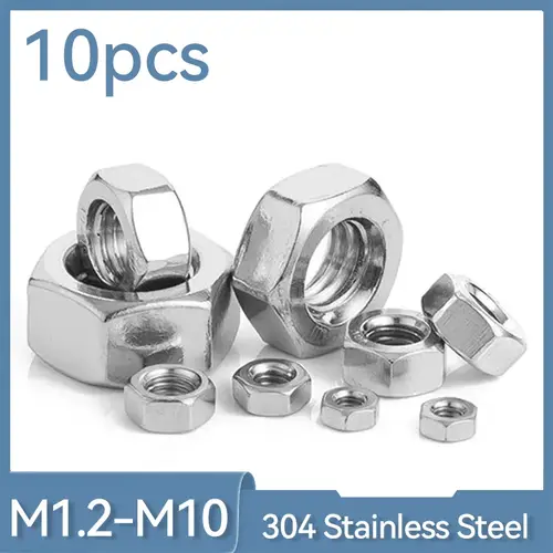 10pcs/lot M2 M2.5 M3 M3.5 M4 M5 M6 M8 M10 304 Stainless Steel Hex Hexagon Nuts