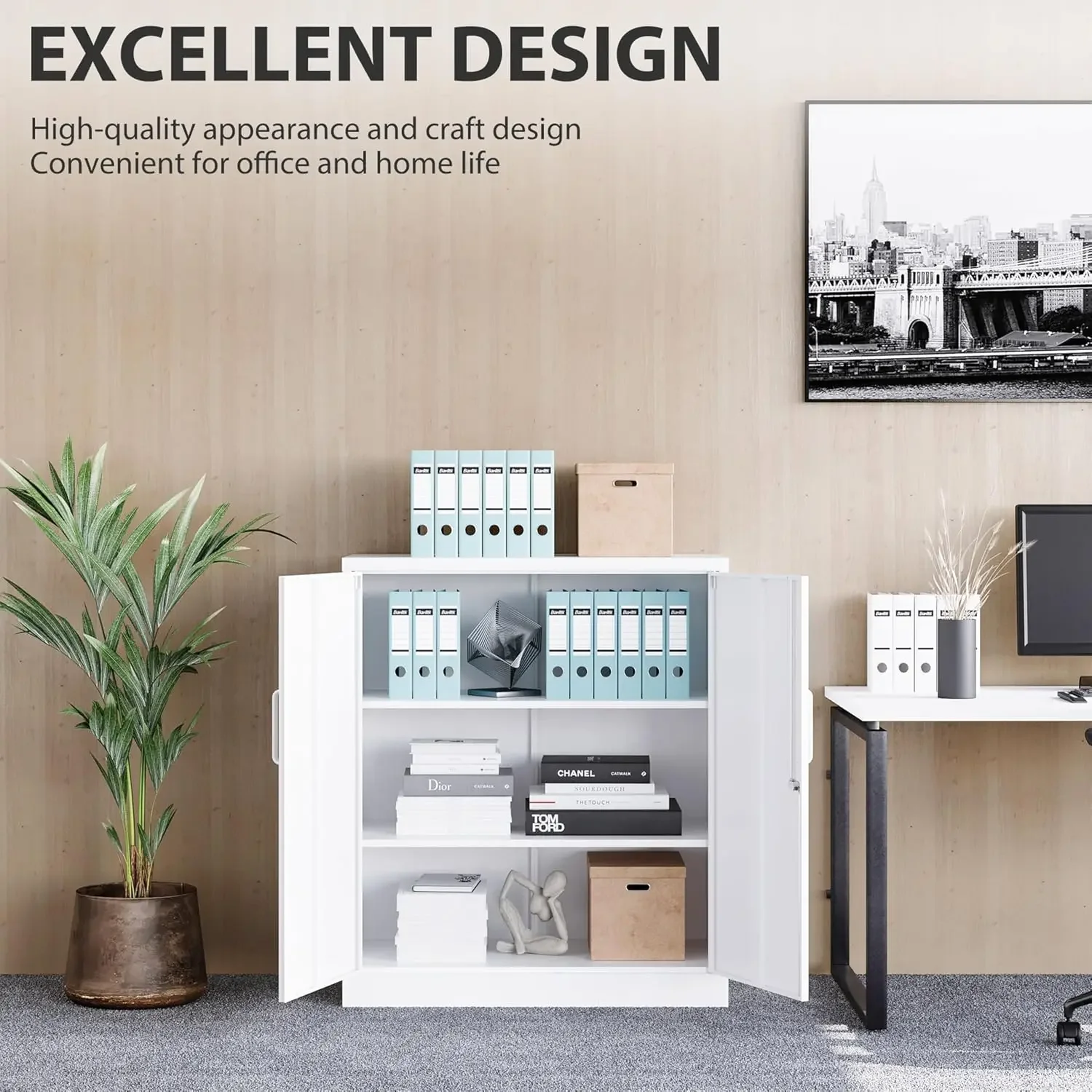 Metal Storage Cabinet with Doors and Shelves,Small Metal Cabinet with Lock, Garage Storage Cabinet,Lockable Storage Cabinet 3