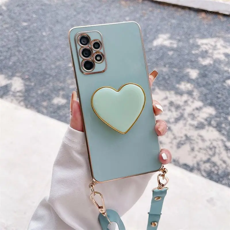 Elegant Love Heart Holder Crossbody Lanyard Case in Plating Finish