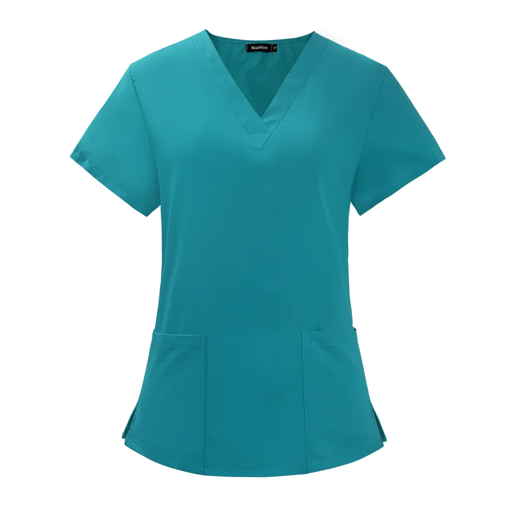 Unisex Medical Nurse Uniform Top Short Sleeve High Quality Solid Color Medical Scrub Top VNeck Doctor Elastic Workwear