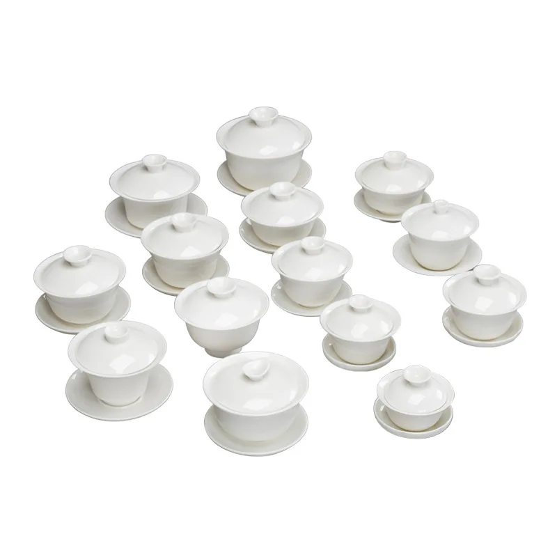 Gaiwan with Lids Dehua White Porcelain Cover Bowl Kung Fu Tea Set Large Pure White Three Talents Small Tea Bowl Home Gift