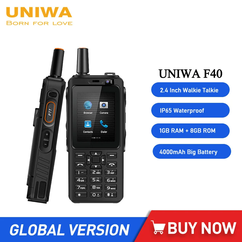 UNIWA F40 견고한 방수 휴대폰 워키토키, 4G 네트워크 스마트폰, 2.4 인치 4000mAh 쿼드 코어, 1GB + 8GB, IP65