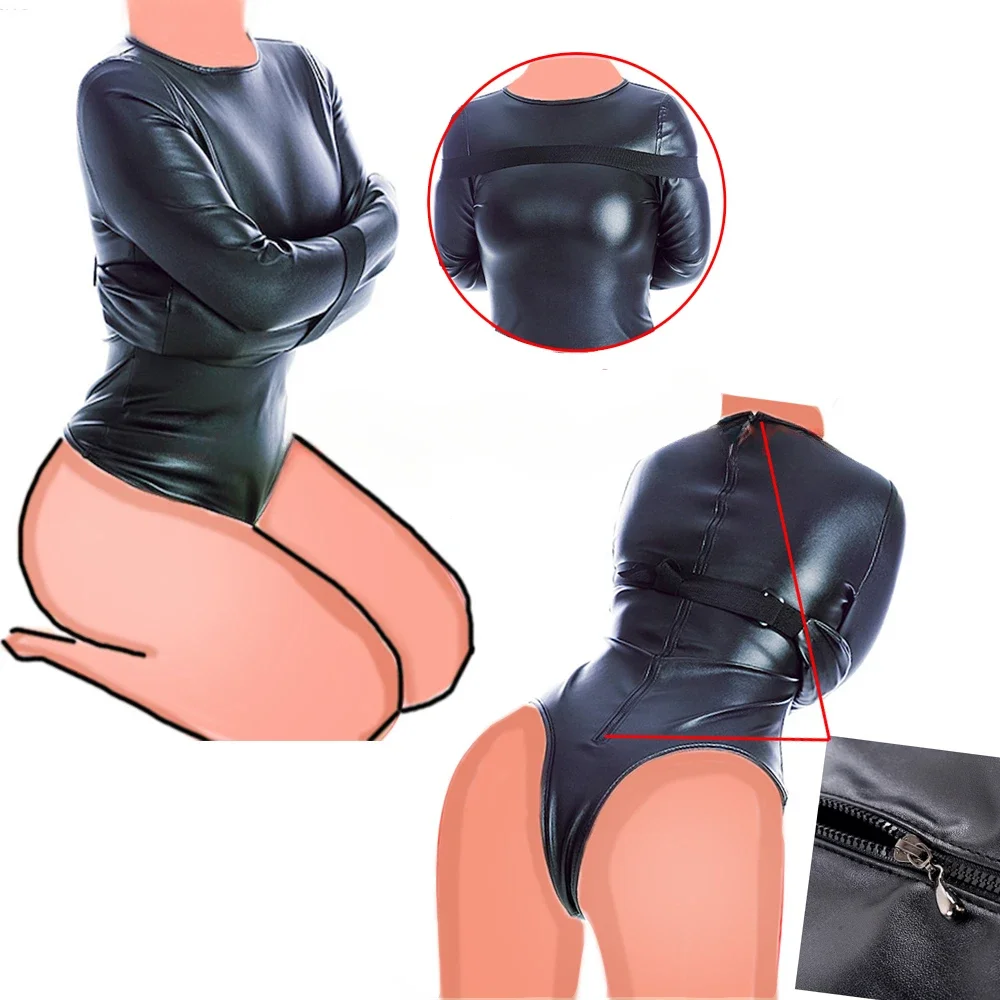 BDSM Bondage Long Sleeve Bodysuit Adjustable Belt Leather Arm Binder Restraint Straitjacket Slave Cosplay Costume Women Sex Toys women underwear sexy lingerie women jumpsuit latex bodysuit