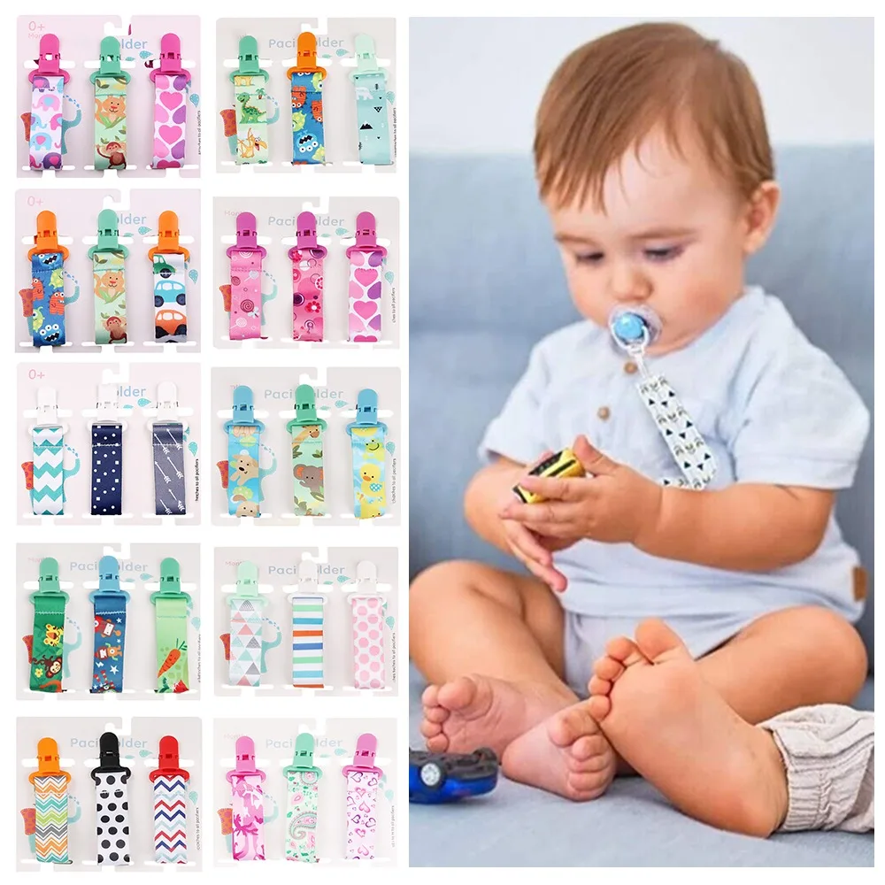 3PCs Pacifier Chain Bracket Dummy Clips Soother Holder Cartoon Print Baby Pacifier Clip Baby Care Safe Child Pacifier Clips