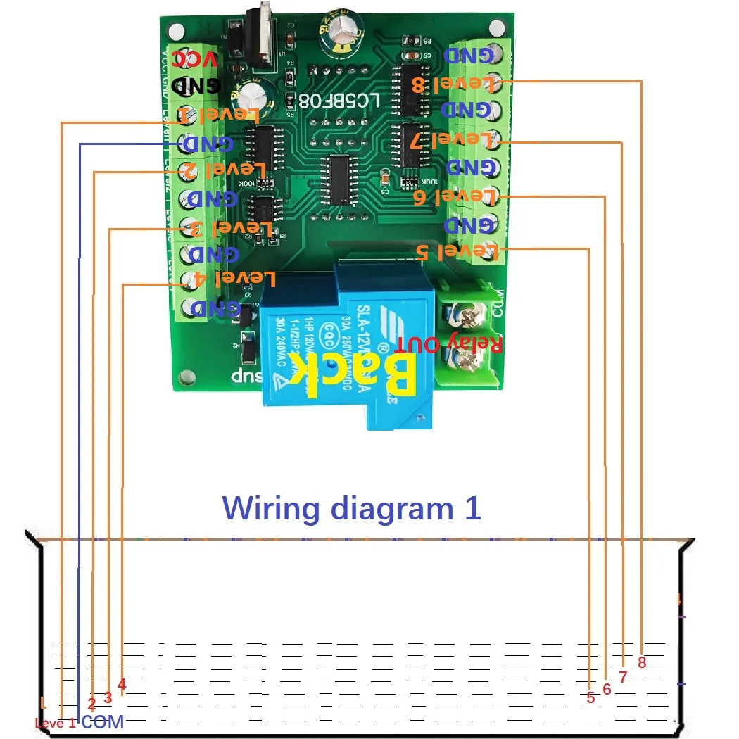 다기능 수위 펌프 주입 디스플레이 컨트롤러, 액체 센서 모듈, 자동 제어, 8 단계, DC 12V, 30A