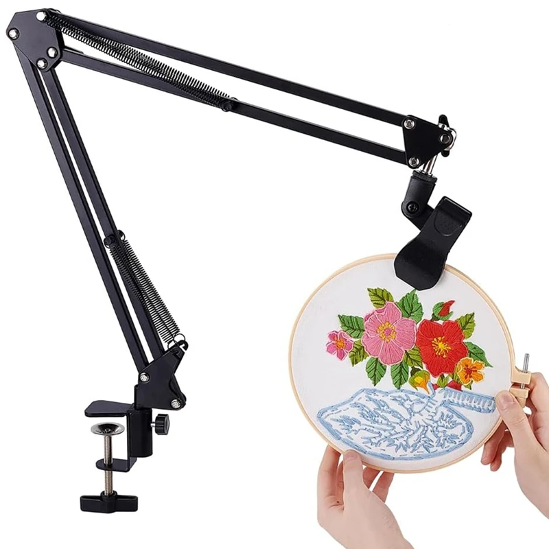 L99A-Black Embroidery Table Stand Kit 8-12Mm Hole Hand Embroidery Stand Knee Folding For Hoop