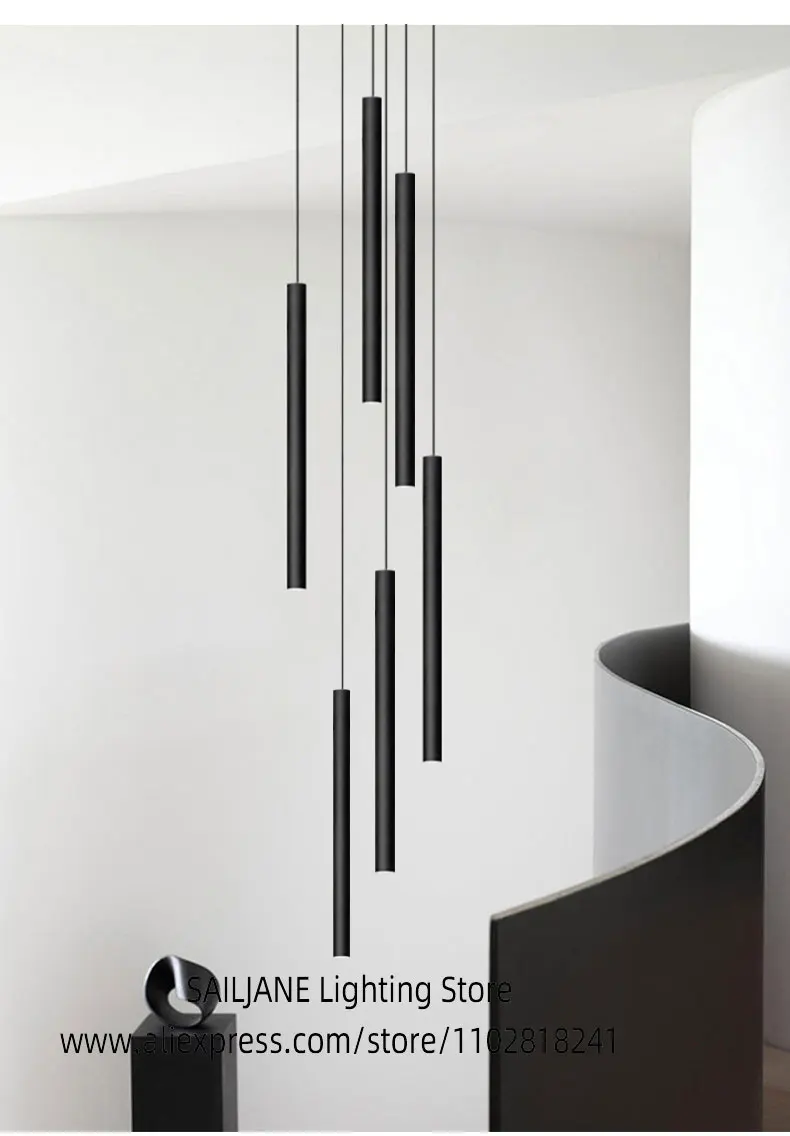 Description Picture 6 of itemSimple LED Chandelier Water Pipe Long Chandelier Living Room Hanging Lamp Long Downlight Compound Villa Staircase Chandelier