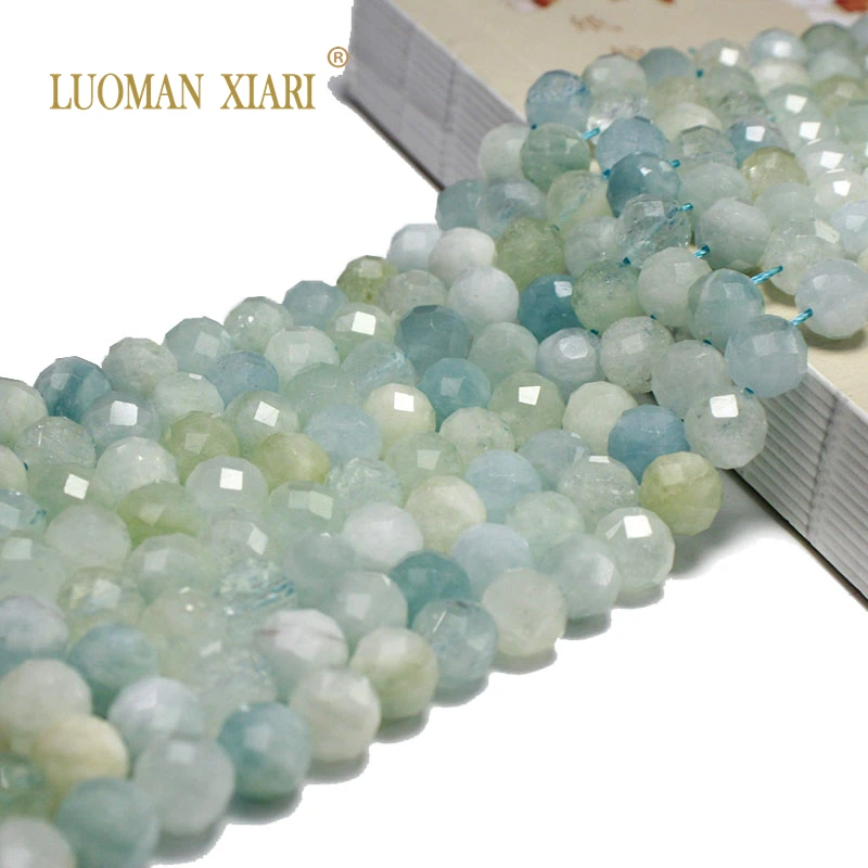 100%Natural Stone Faceted Mix Color Aquamarine Blue Round Gemstone Loose Beads For Jewelry Making DIY Bracelet Necklace 6/8/10MM 2