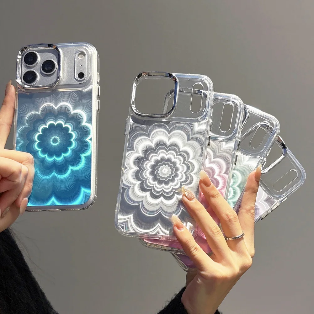 Shiny Holographic Flower Pattern Phone Case For Apple Iphone Series_voghion.com