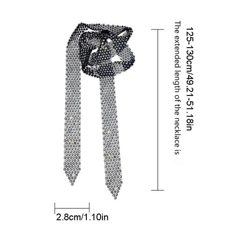 Trendy 1.3M Long Bling Scarf Neckerchief Sparkling Luxury Shiny Rhinestones Tie Choker Necklace Jewelry Collar